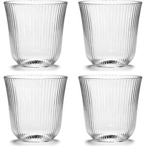 imageLongdrink Drinking Glasses Set of 4  Inku Glassware by Sergio Herman  Clear Ribbed Water Glass Cups without Lids  Home Essentials Kitchen Set  Beer Juice  Coffee AccessoriesWhisky