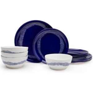 image12Piece Dinnerware Set for 4  Feast tableware by Ottolenghi  4 Blue White Dinner Plates 4 Bowls 4 Starter Plates  Stoneware Home Kitchen Essentials Sets  Dishware and DishesDinnerware set blue white